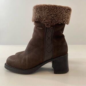 Anfibio Brown genuine Leather Winter Boots Size 37 Shearling Lined Block Heel